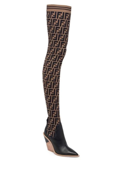 fendi thigh high logo sock boots|Fendi knee high patent boots.